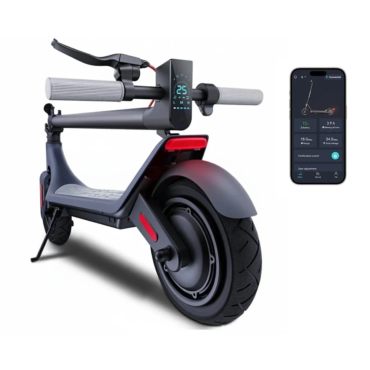 Everdaily Essentials Electric Scooter, 350W Powerful Motor, 10" Pneumatic Tires, 15MPH Speed, 19 Miles Long Range, Folding E-Scooter with Smart APP Control an 0070