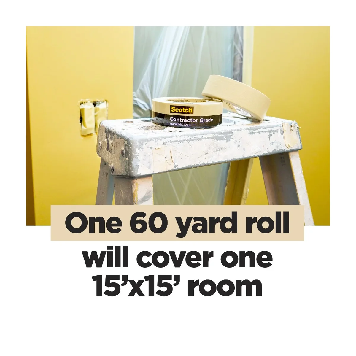 Scotch Contractor Grade Masking Tape, 1.88 in x 60.1 yd, Tan, 3 Rolls 6701