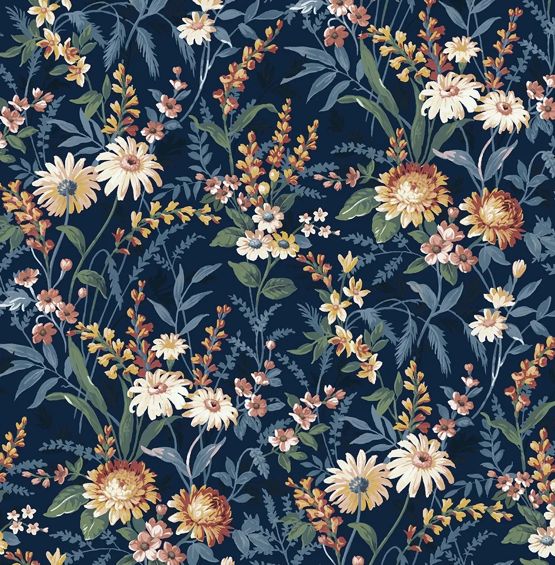 NextWall  Vintage Floral Peel and Stick Wallpaper 20.5 in. W x 18 ft. L - Navy Blue 2630