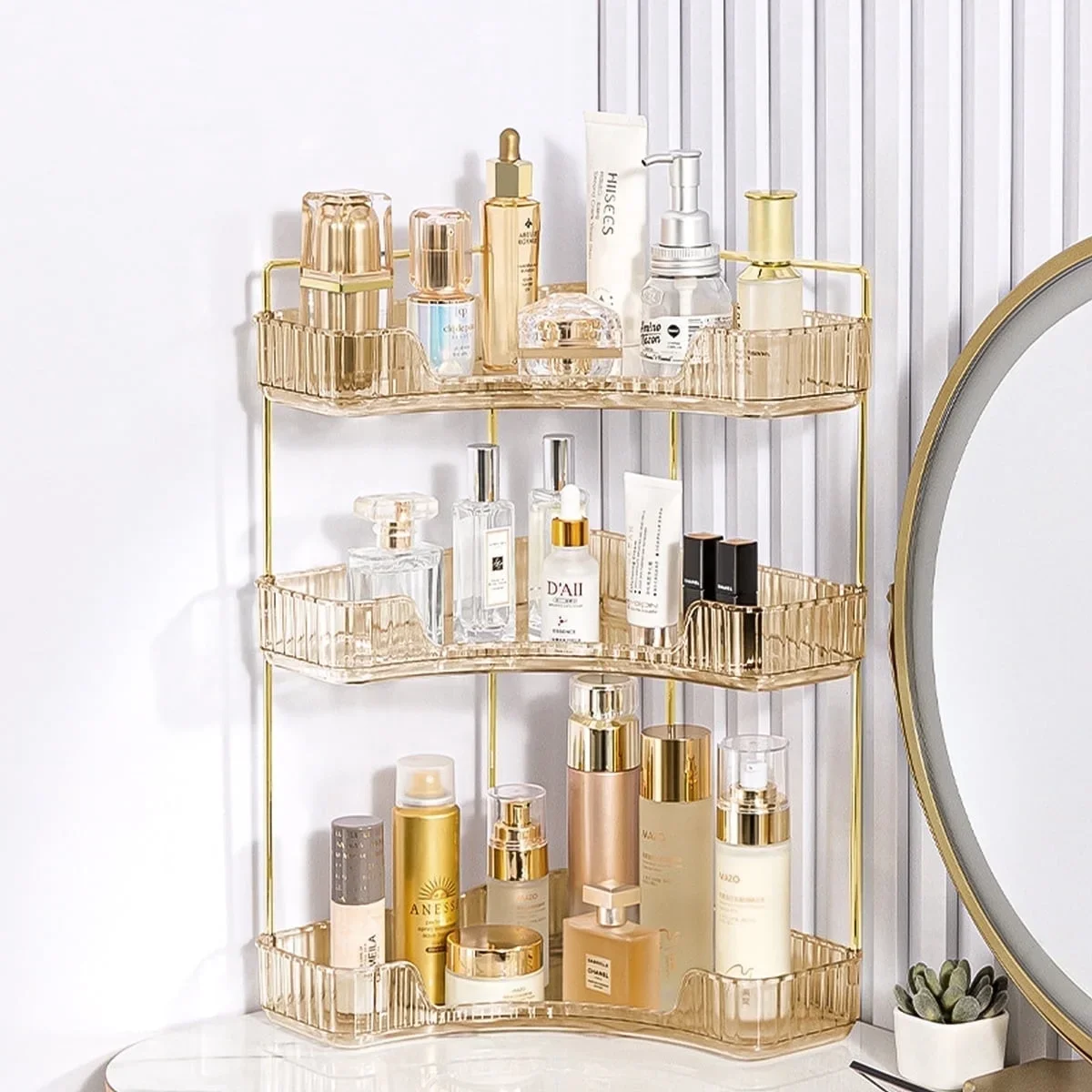 Garmic 3-Tier Bathroom Counter Organizer Countertop Storage Organizer Makeup Organizer Space Saving Vanity Trays – Gold 1639