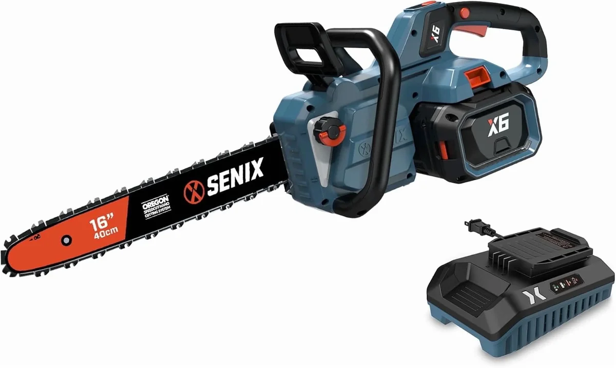 SENIX  60V 16" Battery Chainsaw Brushless Electric Chainsaws Cordless Chain Saw with 4Ah Battery & Charger Garden Tool for Trees, Pruning, Branch 0086