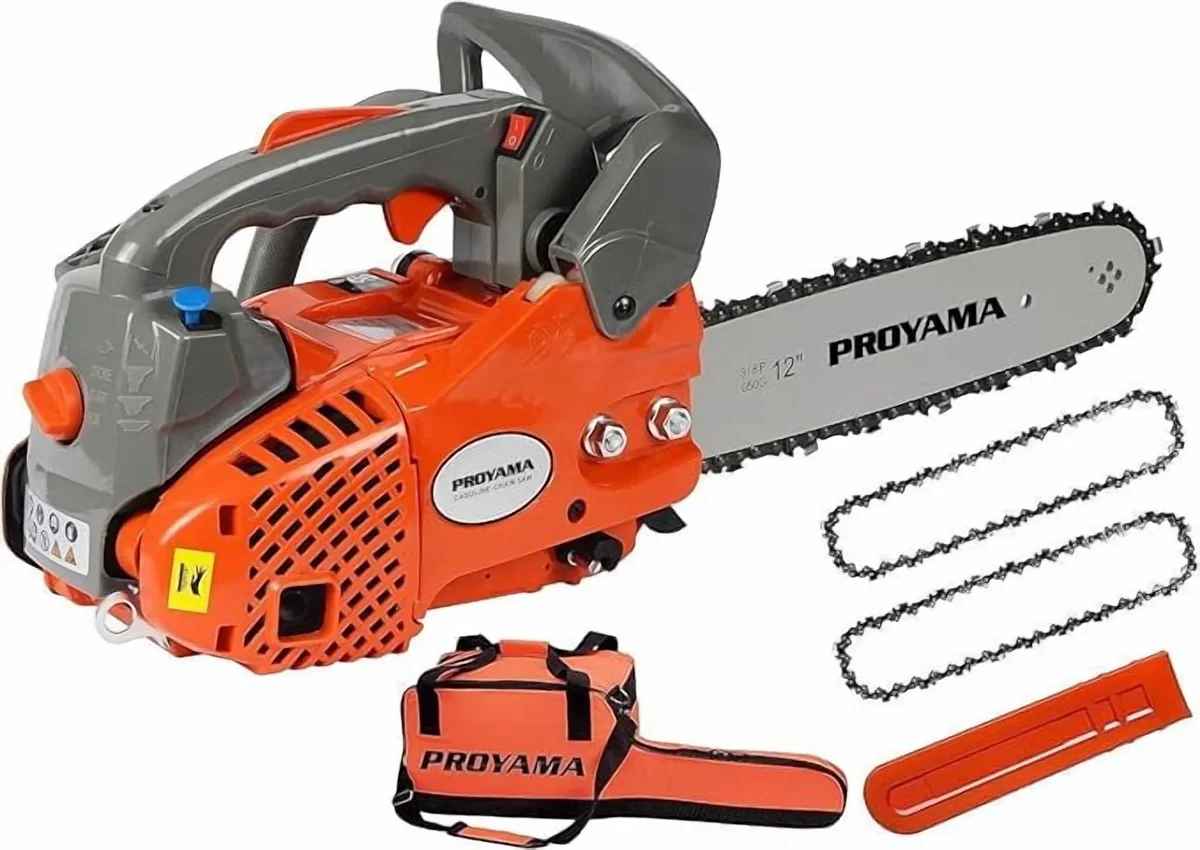 PROYAMA 26CC 2-Cycle Top Handle Gas Powered Chainsaw 12 Inch Petrol Handheld Cordless Chain Saw for Tree Wood Cutting 3955