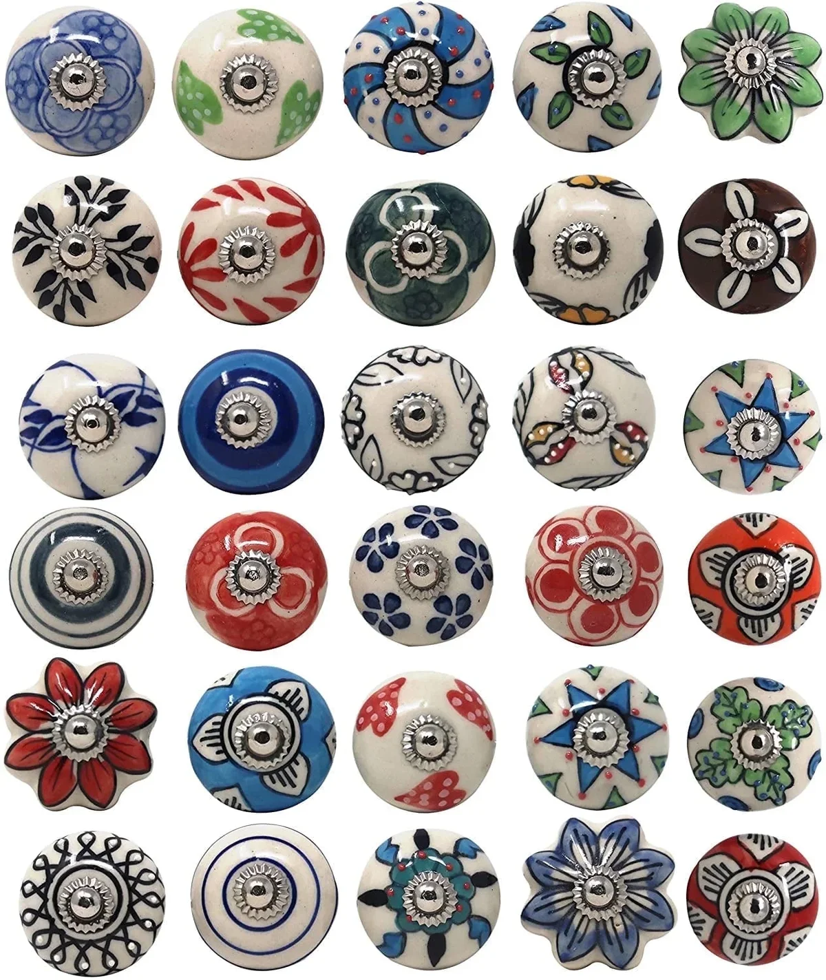 Ajuny Set of 30 Ceramic Knobs Multicolor Floral Design Door Handle Dresser Drawers Kitchen Cabinet Chest Hand Painted Cupboard Pulls Knob 2621