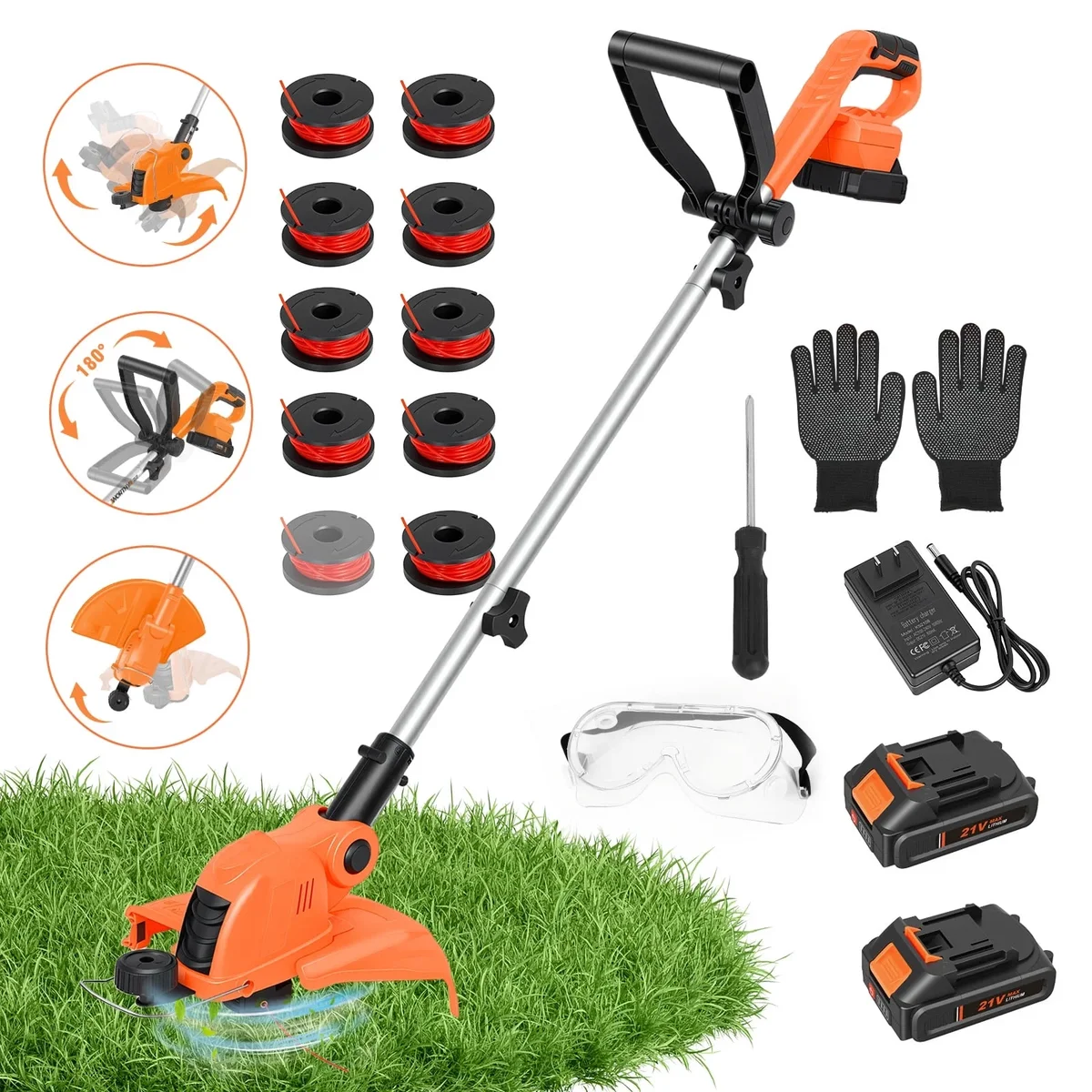 CATGOOD 12" Electric String Trimmer, Cordless Battery Powered Weed Eater, 3-in-1 Cordless Grass Trimmer Edger 7602