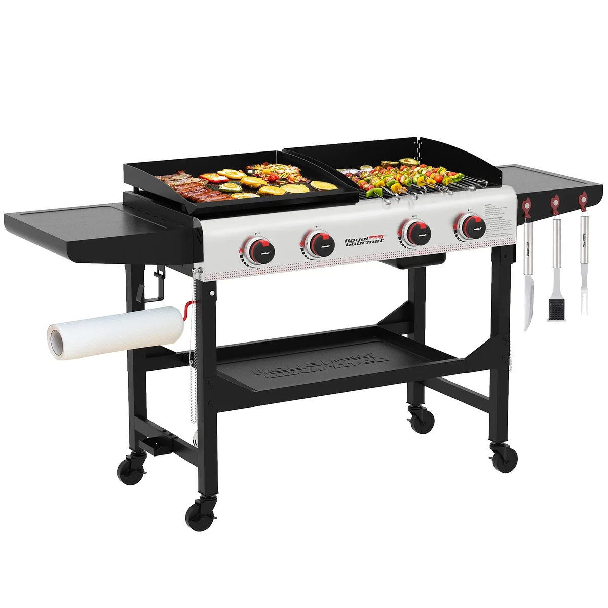 Royal Gourmet GD403 4-Burner Portable Flat Top Gas Grill and Griddle Combo Grill with Folding Legs 8925