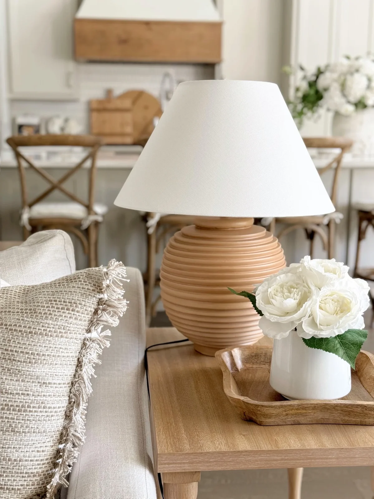 My Texas House 22'' Table Lamp with White Fabric Empire Shade Transitional Table Light Fixture for Living Room, Bedroom, or Office, Beige 3301