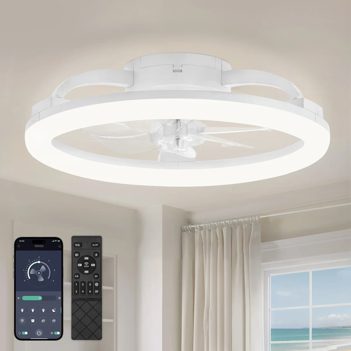 Lokivas 20" Modern LED Ceiling Fan with Lights, Remote & APP Control, 6-Speed Reversible, White 9258