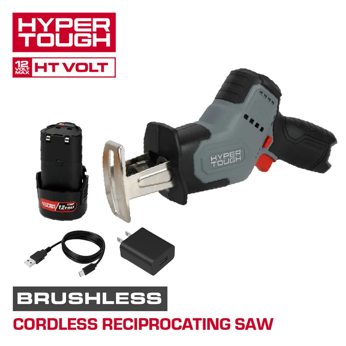 Hyper Tough 12V Brushless Cordless Reciprocating Saw with 1.5Ah Battery 4880