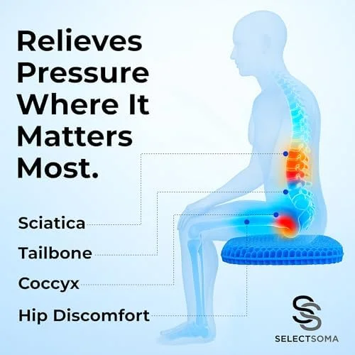 Everdaily Essentials Double-Thick Gel Seat Cushion for Long Sitting Pressure Relief for Back, Sciatica, Coccyx, Tailbone Pain - Cushion for Office Chair, Wheelchair, Ref. 4149
