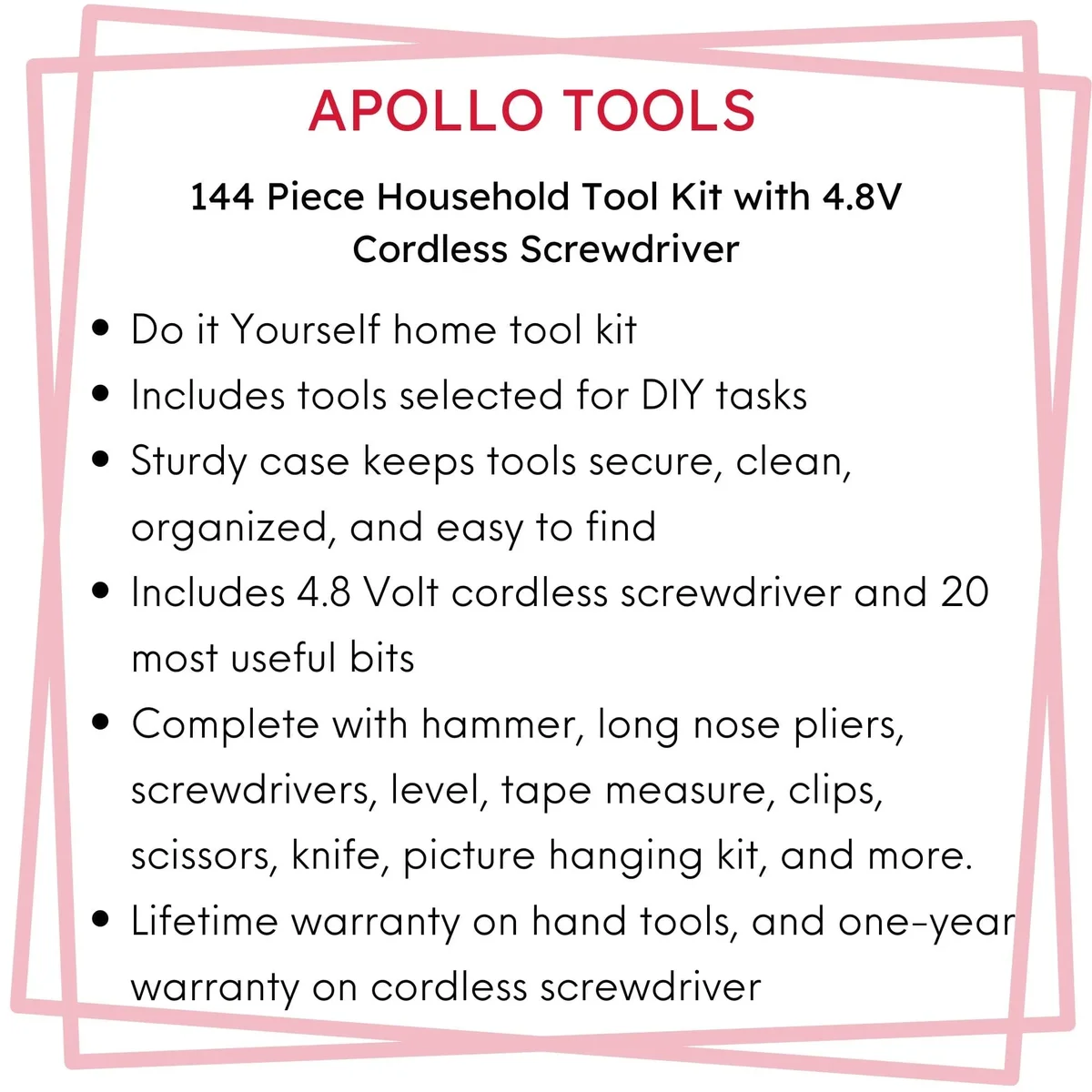 Everdaily Essentials 144 Piece Household Tool Kit with 4.8V Cordless Screwdriver - DT8422 Ref. 3805