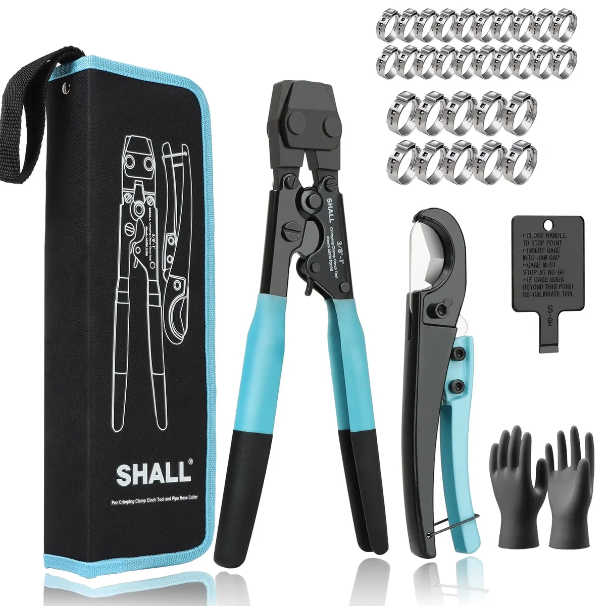 SHALL Pex Crimping Clamp Cinch Tool and Pipe Hose Cutter, Pipe Fitting Crimper Tool Kit Meets ASTM F2098 for 3/8" to 1" Stainless Steel Clamps In 4630