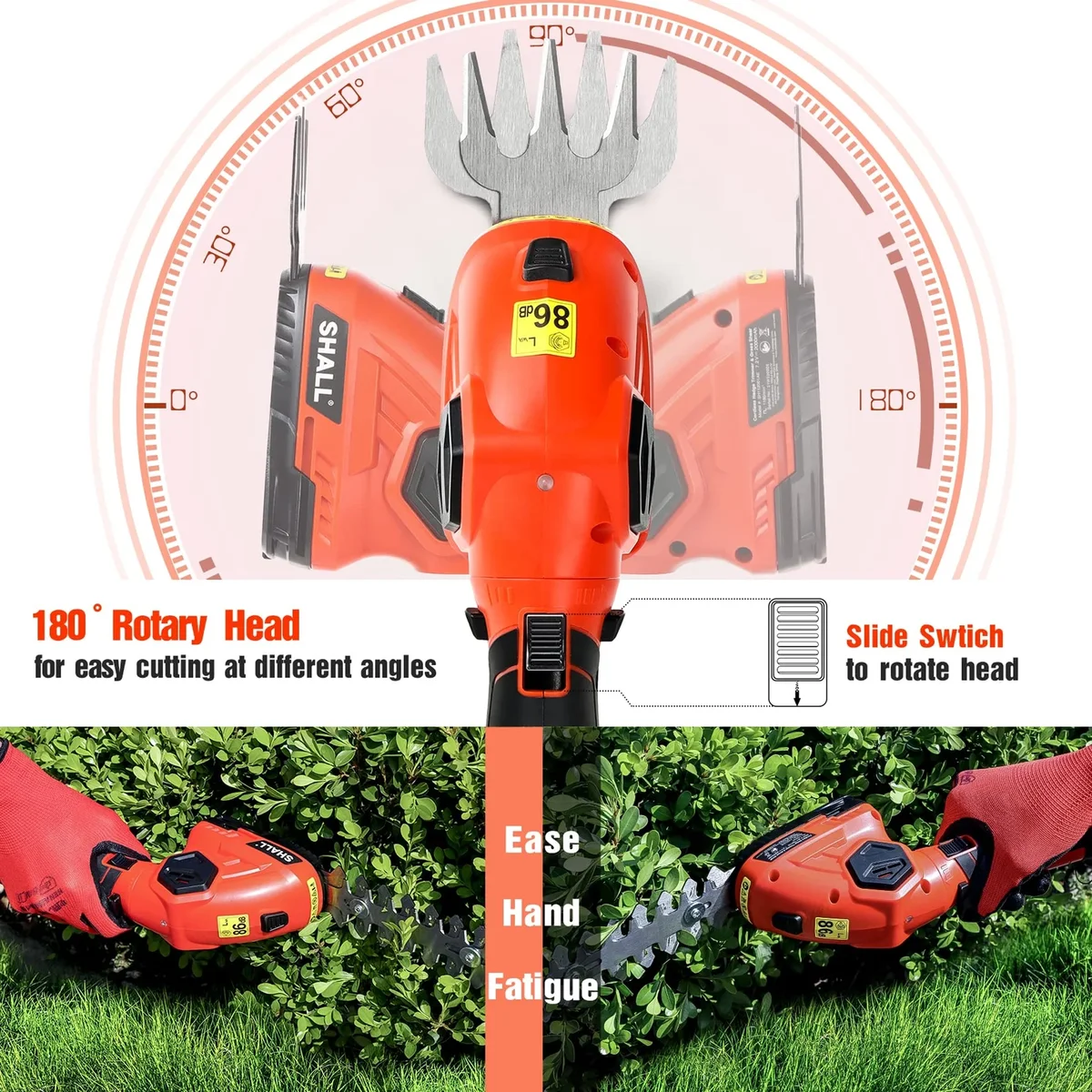 SHALL Hedge Trimmer Cordless & Garden Shears - 7.2V Electric Shrub Trimmer 2 in 1 Garden Clippers Handheld Hedge Trimmers, Hedge Clippers Grass C 9503