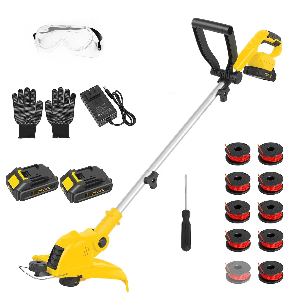 CATGOOD 21V Weed Eater Cordless, 2AH Electric Weed Wacker with 2 Batteries, 3-in-1 Lawn Edger with Auto Line Feed, Foldable String Trimmer with F 1520