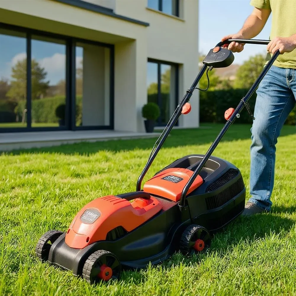 Topcobe 14 Inch Electric Push Lawn Corded Mower with Grass Bag for Garden Yard, Red 2634