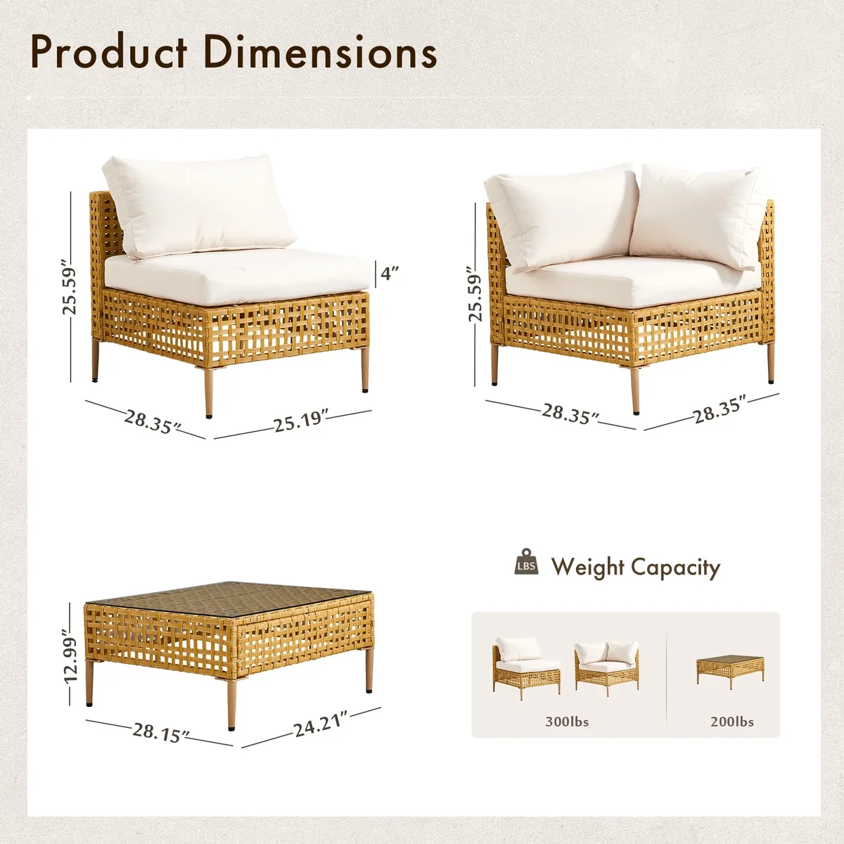 Zimtown 7-Piece Patio Furniture Set, Wicker Outdoor Furniture Set with Coffee Table and Cushion , Beige 9223