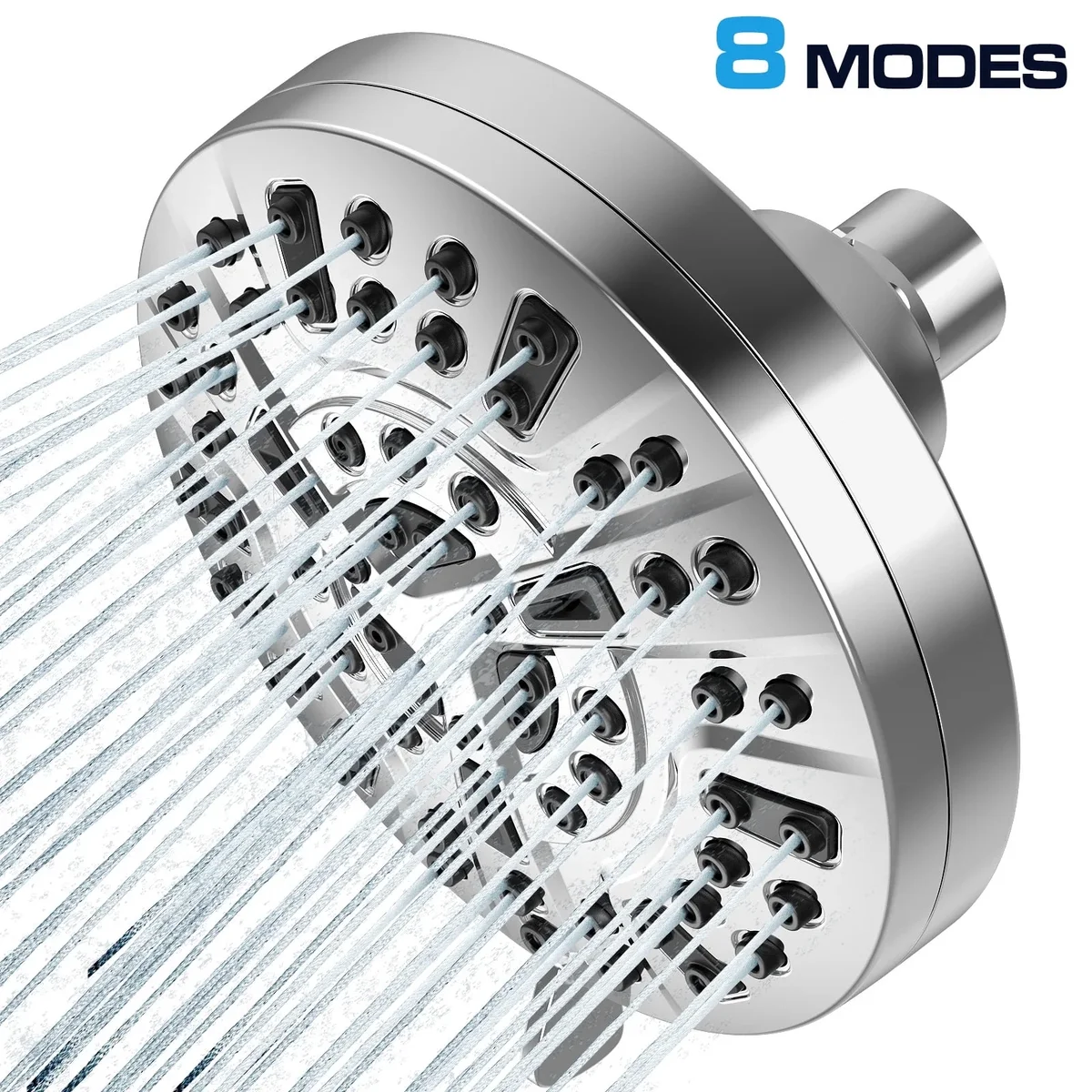 GPED High Pressure Shower Head,  8-Mode High Flow Fixed Showerhead with Adjustable Metal Swivel Ball Joint, Anti-Clogging Silicone Nozzles & Luxu 1645