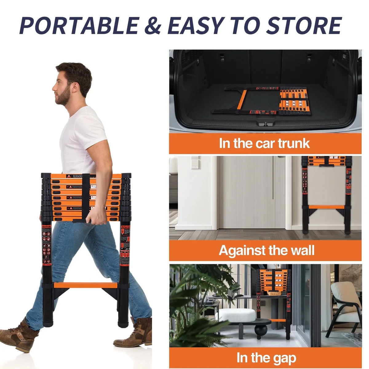 stusgo 12.8FT Telescoping Ladders, 3.9M Carbon Steel Extension Ladder, Heavy Duty 330lbs Capacity 8777