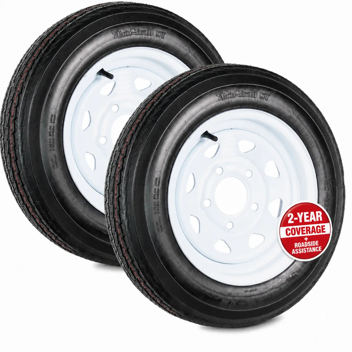 Everdaily Essentials 2-Pack Trailer Tire Rim Assembly 4.80-12 480-12 12 Inch 5 Lug White Ref. 8609