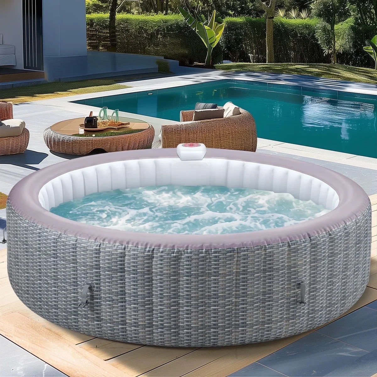 Seizeen 82'' Inflatable Hot Tub, Portable Hot Tub for Home Spa, Outdoor Round Hot Tub W/130pcs Jets, 6 Person Inflatable Pool with Heating, 4 Filters, 2  9177