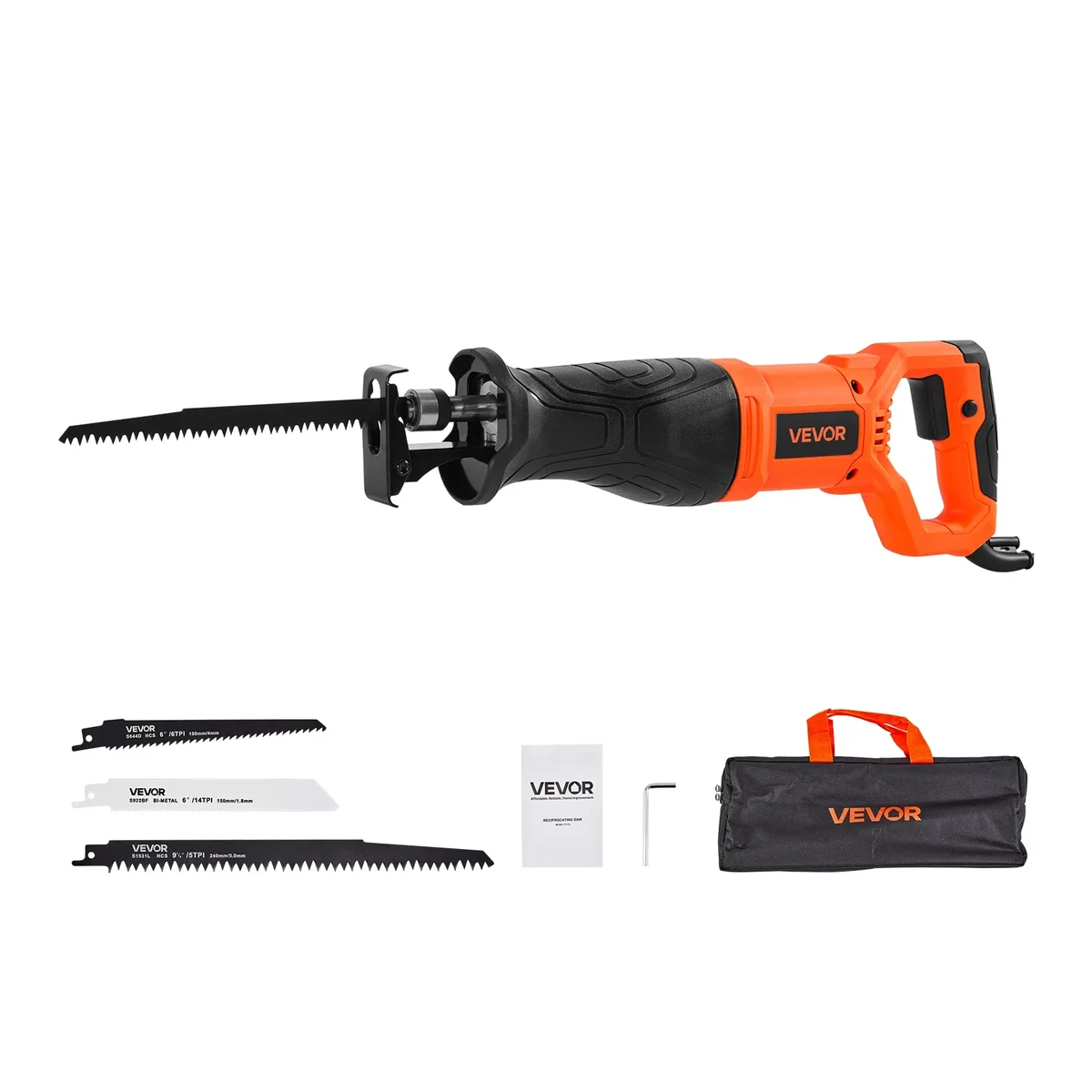 VEVOR Corded Reciprocating Saw, 120 Volt 7.5 Amp, 2800 SPM Variable Speed, 1-1/8 inch Stroke Length, Electric Reciprocating Saw with 8 Blades and 1517