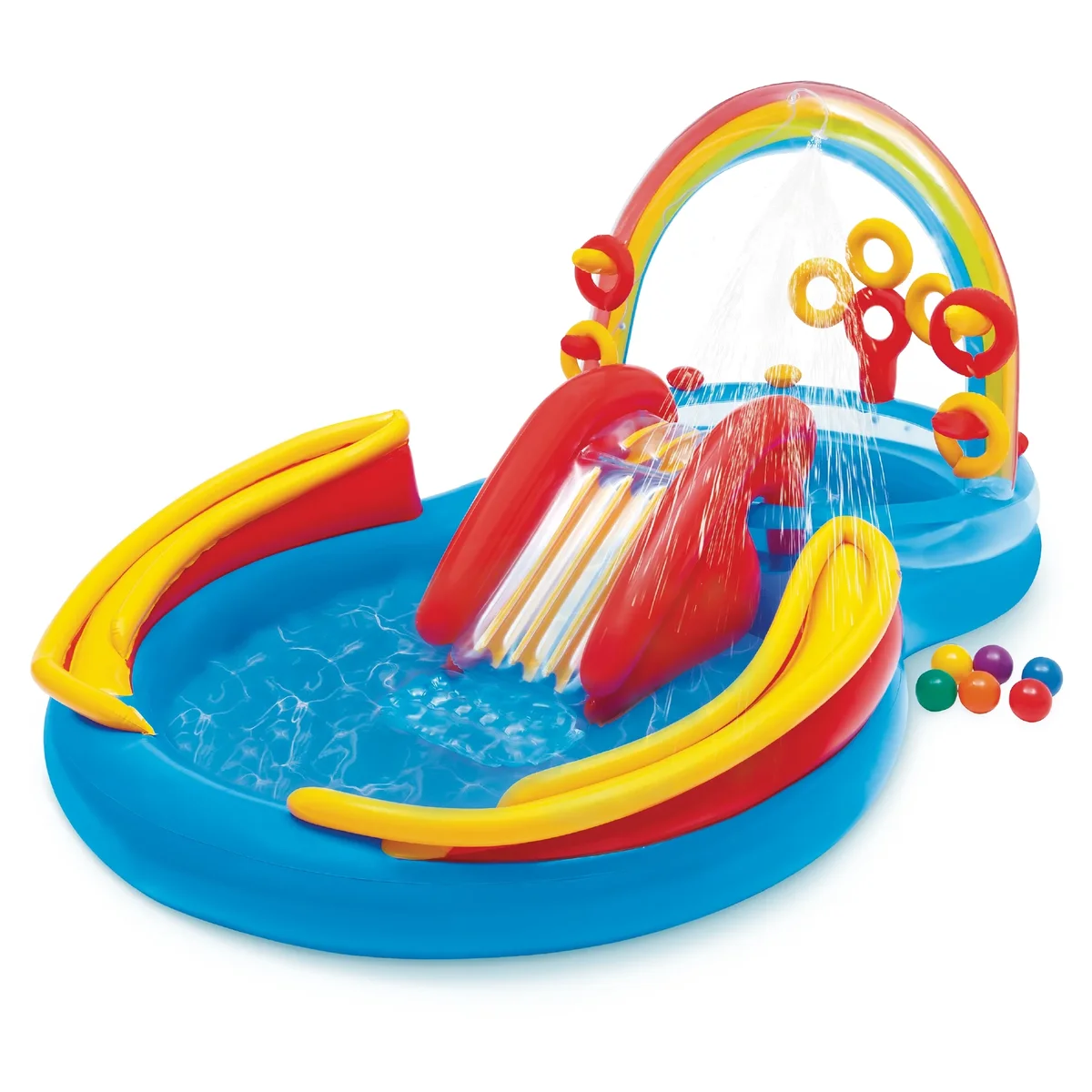 Intex 9.75 x 6.3 Ft Rainbow Slide Inflatable Pool Water Slide Ring Center 5434