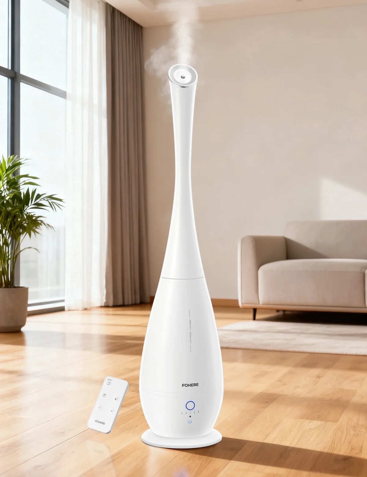 FOHERE 5L Ultrasonic Cool Mist Tower Humidifier, Smart Humidity Sensor with Remote, 48H Runtime Quiet Baby Bedroom Humidifier, Essential Oil Diff 5633