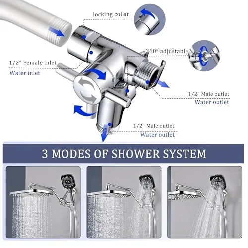 Everdaily Essentials 4 Function Modes 12 inch Wall Mount Shower Head & Handheld Shower Head Ref. 4732