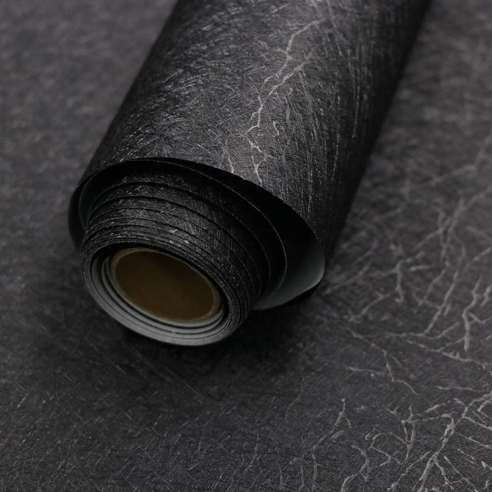 Meiban Black Silk Contact Paper Peel and Stick Wallpaper 23.62" x 196.8" Self-Adhesive Textured Black Wallpaper for Kitchen Countertop 5095