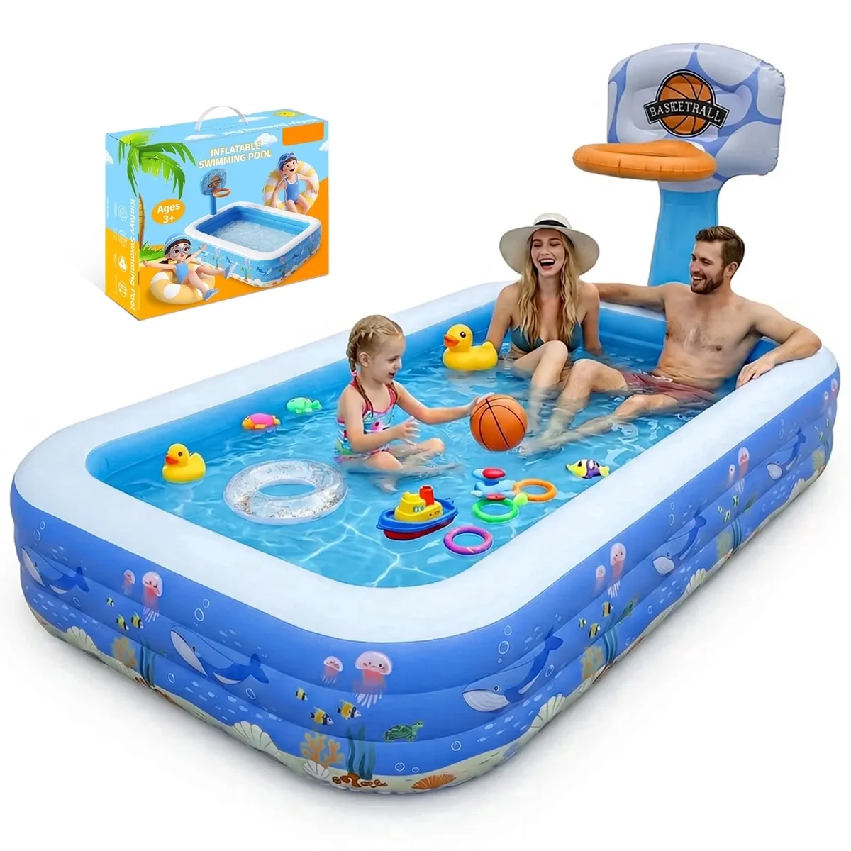 Mibote Inflatable Swimming Pool, 120" x 72" x 24" Blow up Pool for Kids Toddler Adults Family, Backyard Outdoor 4696