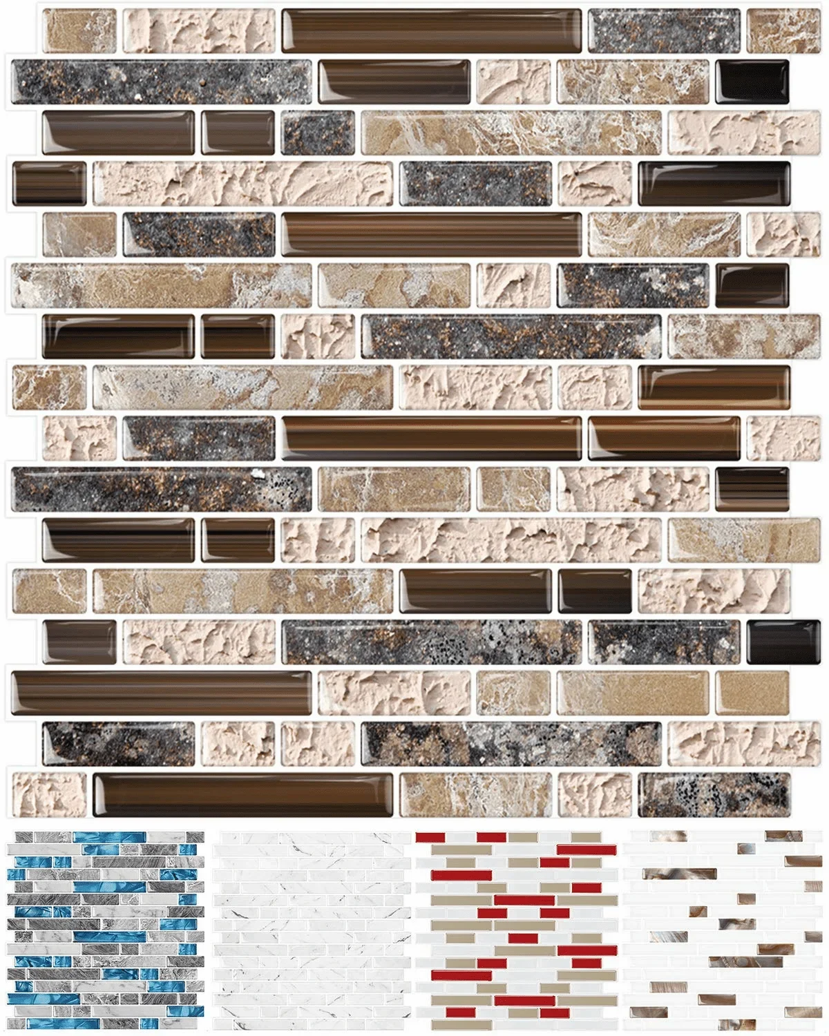 STICKGOO 10-Sheet Peel and Stick Wall Tile, 12" X 12" Vinyl Self-Adhesive Kitchen Backsplash in Sandstone(Brown) 6234