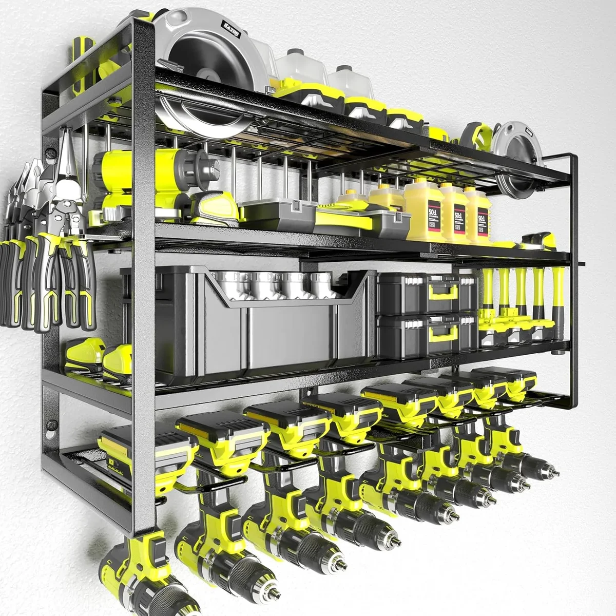 CATGOOD Power Tool Organizer, 8 Drill Holder Wall Mount, 4 Layer Heavy Duty Metal Tool Storage Rack, Battery Tools Holder Shelf,Utility Tool Shel 6787