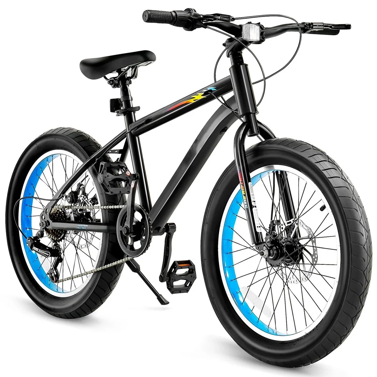 KFFKFF 20-Inch Mountain Bike, 7-Speed Twist Shifting, Comfortable Saddle, Dual Disc Brakes, Durable Steel Frame, Fat Tire Bicycle for Trail and S 0319