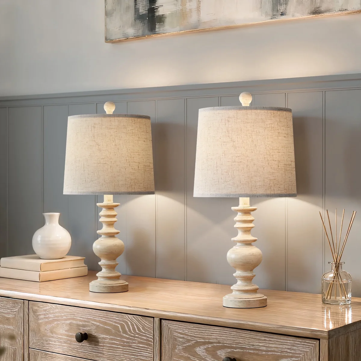 Oneach 20.5" Farmhouse Table Lamps Set of 2,Resin Nightstand Bedside Lamps for Bedroom Living Room 9793