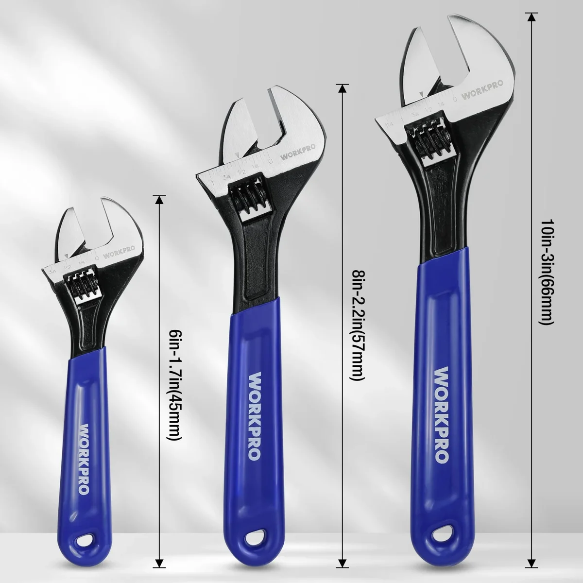 Everdaily Essentials 3-Piece Adjustable Wrench Set, 6in, 8in & 10in Wrenches with Ergonomic for Home, Garage, Workshop Ref. 0799