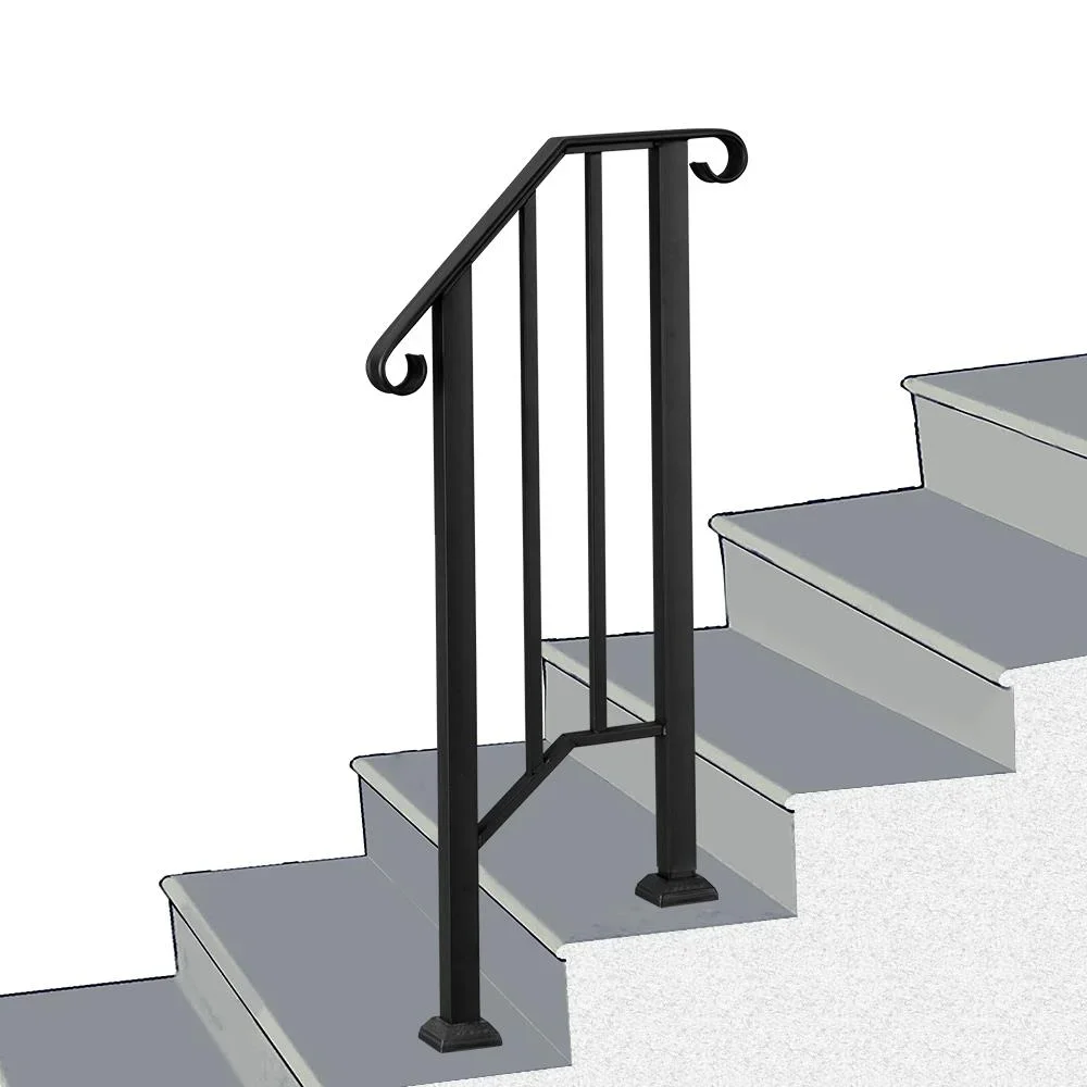 Ktaxon Outdoor 1-2 Step Wrought Iron Picket Handrail Black 9257