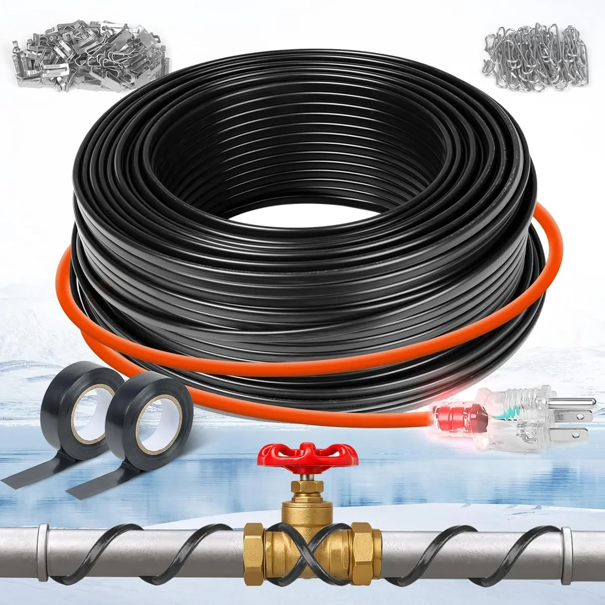 Everdaily Essentials 80FT Heat Tape for Water Pipes, Roof Snow De-Icing, RV Heating Cable,120 Volt 8W/ft 8784