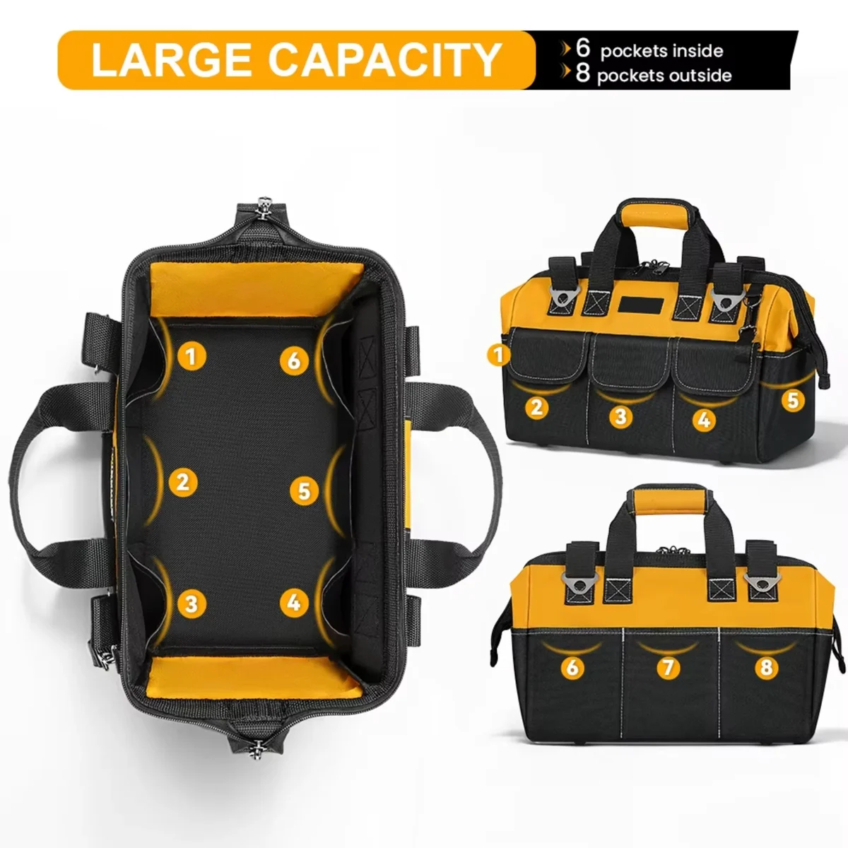 VigorGuard_US Tool Bag,18 Inch Heavy Duty Tool Storage Organizer Bags with Shoulder Strap and Storage Box for Home DIY & Equipment Storage,Yellow 5163