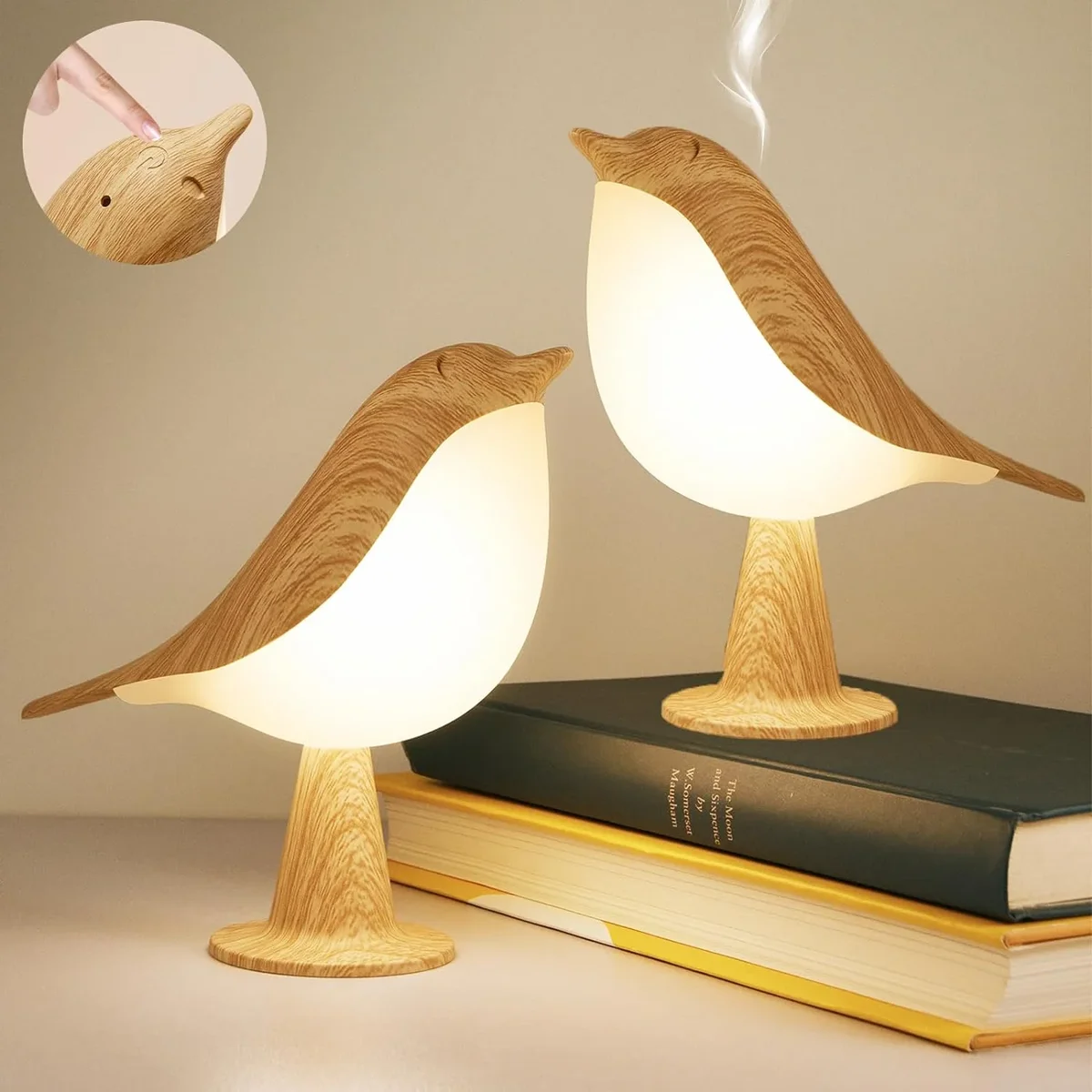 LSVGOE 2 Pack Table Lamp, Touch Control Bird Lamps, Bedside Lamp, Brid Night Light, Cordless Small Desk Lamps Battery Operated Nightstand Lamp, 3-Way Di 9292