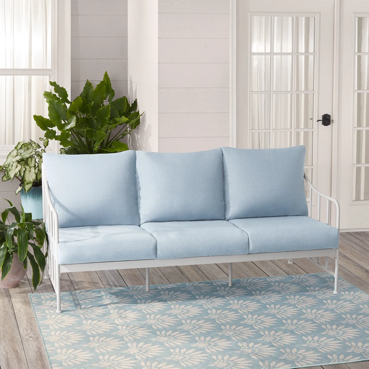 Better Homes & Gardens Aubrey Outdoor Metal Sofa with Blue Cushion 7430