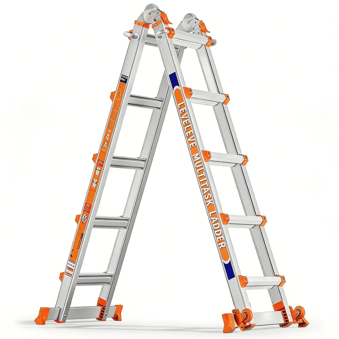 Everdaily Essentials A Frame 5 Step Ladder Extension, 17 Ft Anti-Slip Multi Position Ladder, Storage Folding Ladder, 330 lbs Security Load Telescoping Alum 1655