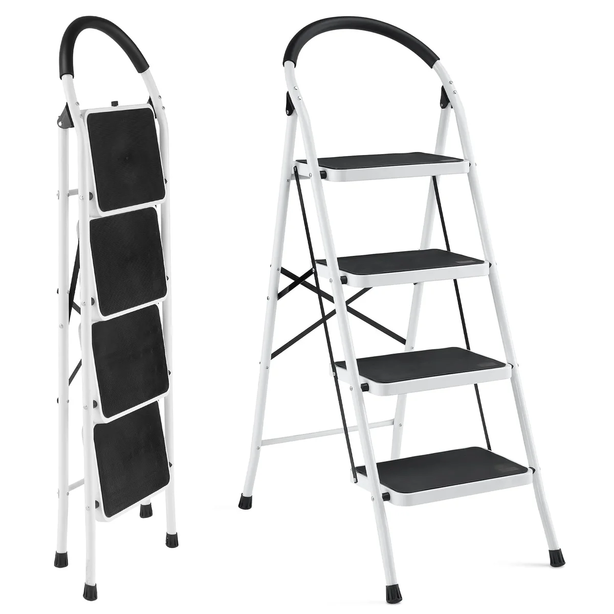 MaxKare 4 Step Ladder, Folding Step Stool with Steel Handgrip, Wide Anti-slip Pedal for Adult, Home Improvement Use, 330lbs Max 1096