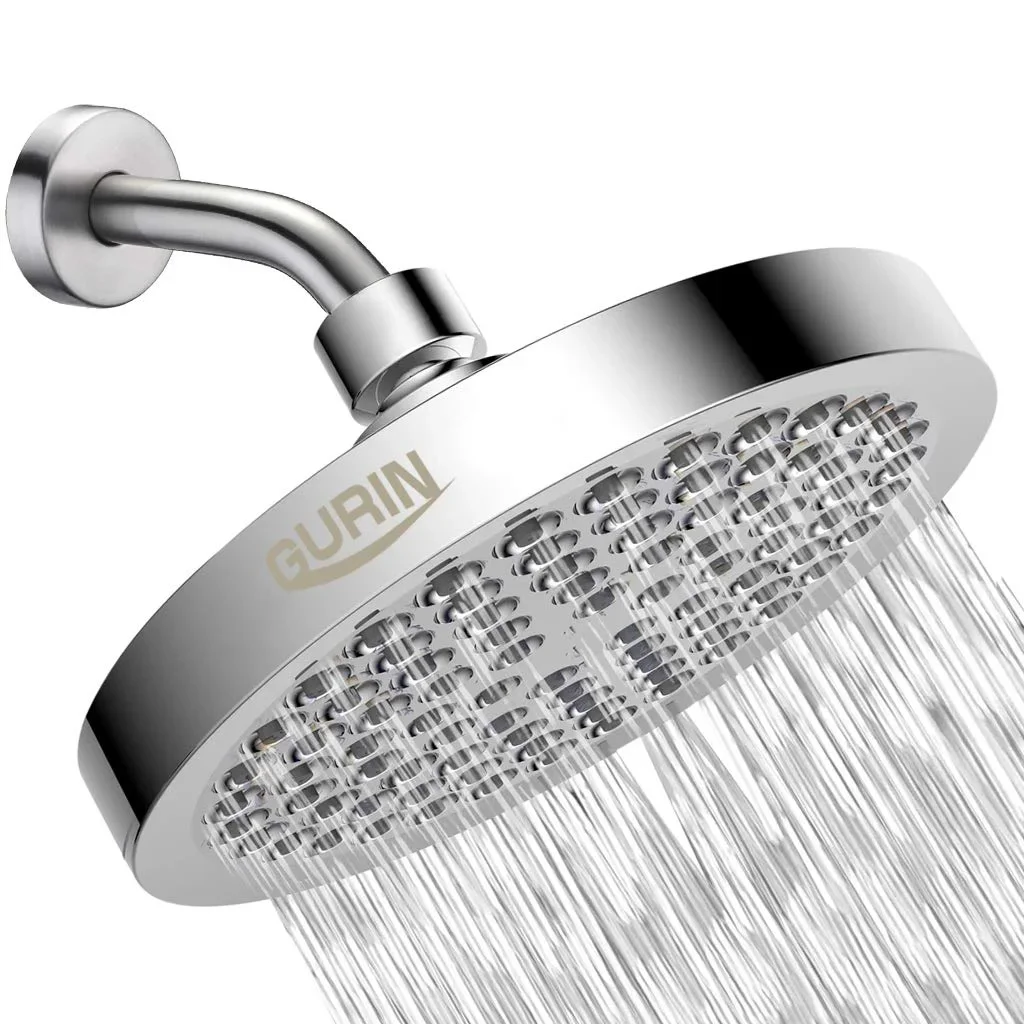 Gurin Rain Shower Head High Pressure Spa System, Luxury Bathroom Showerhead with Chrome Plated Finish, Adjustable Angles, Anti-Clogging Silicone  2642