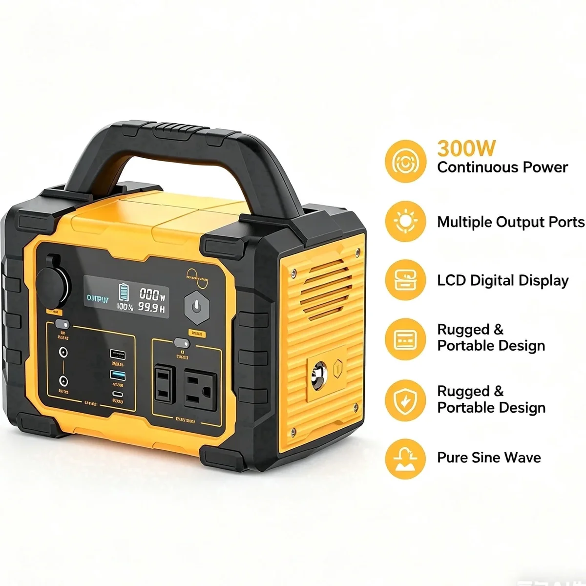 MUSSLAN 300W Portable Power Station, 299Wh LiFePO4 Battery Backup with 60W Fast Charging, 300W (Peak 600W) AC Outlets, Solar Generator for Outdoor Campin 7865