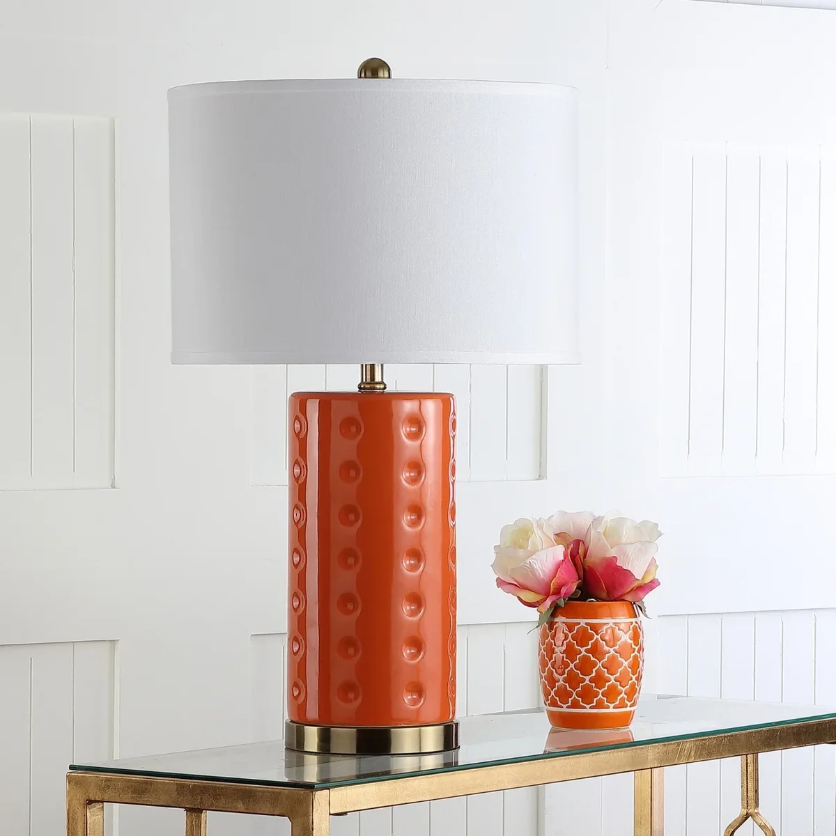 SAFAVIEH Roxanne 26 in. H Ceramic Glam Table Lamp, Orange, Set of 2 7172