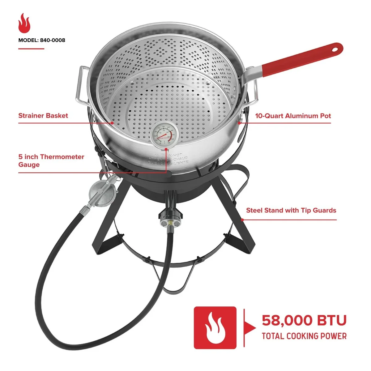 Everdaily Essentials Propane Deep Fryer with 10Qt Aluminum Crawfish Boiler Pot & Strainer Basket for Turkey, Seafood, and More, 58,000 BTU Turkey Fryer Burne 1912