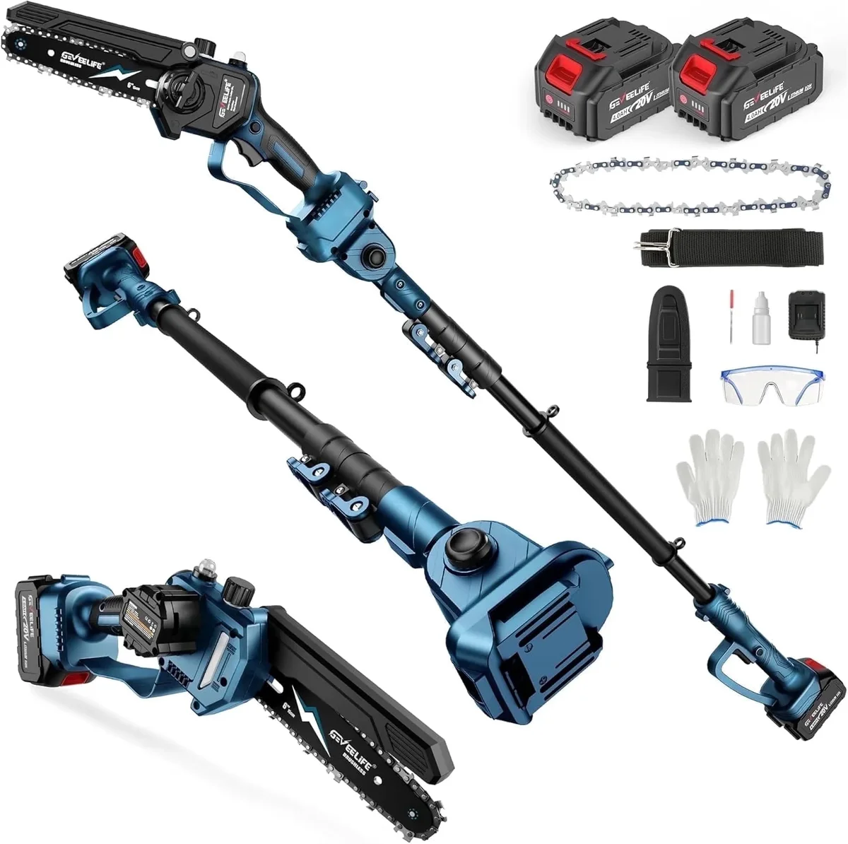 Everdaily Essentials 2-in-1 Cordless Pole Saw, 6 Inch Brushless Mini Chainsaw with 2×4.0Ah Battery, 15FT Extension Pole for Tree Trimming Wood Cutting 4804