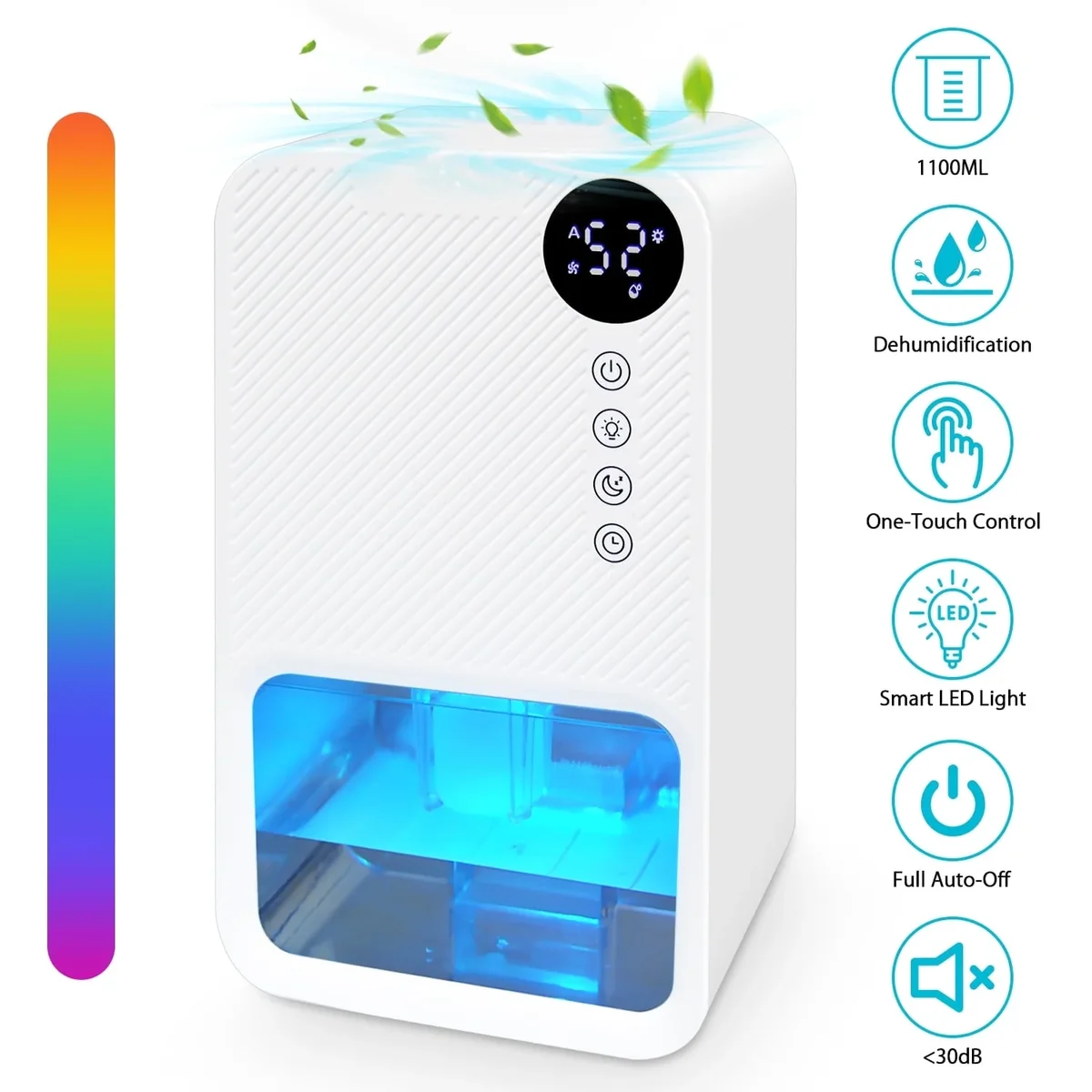 ABCPOW Dehumidifier for Home,Portable Small Room Dehumidifier with Auto Shut-Off Energy Saving Quiet Dehumidifiers 7 Colors Lights & Sleep Mode f 5301