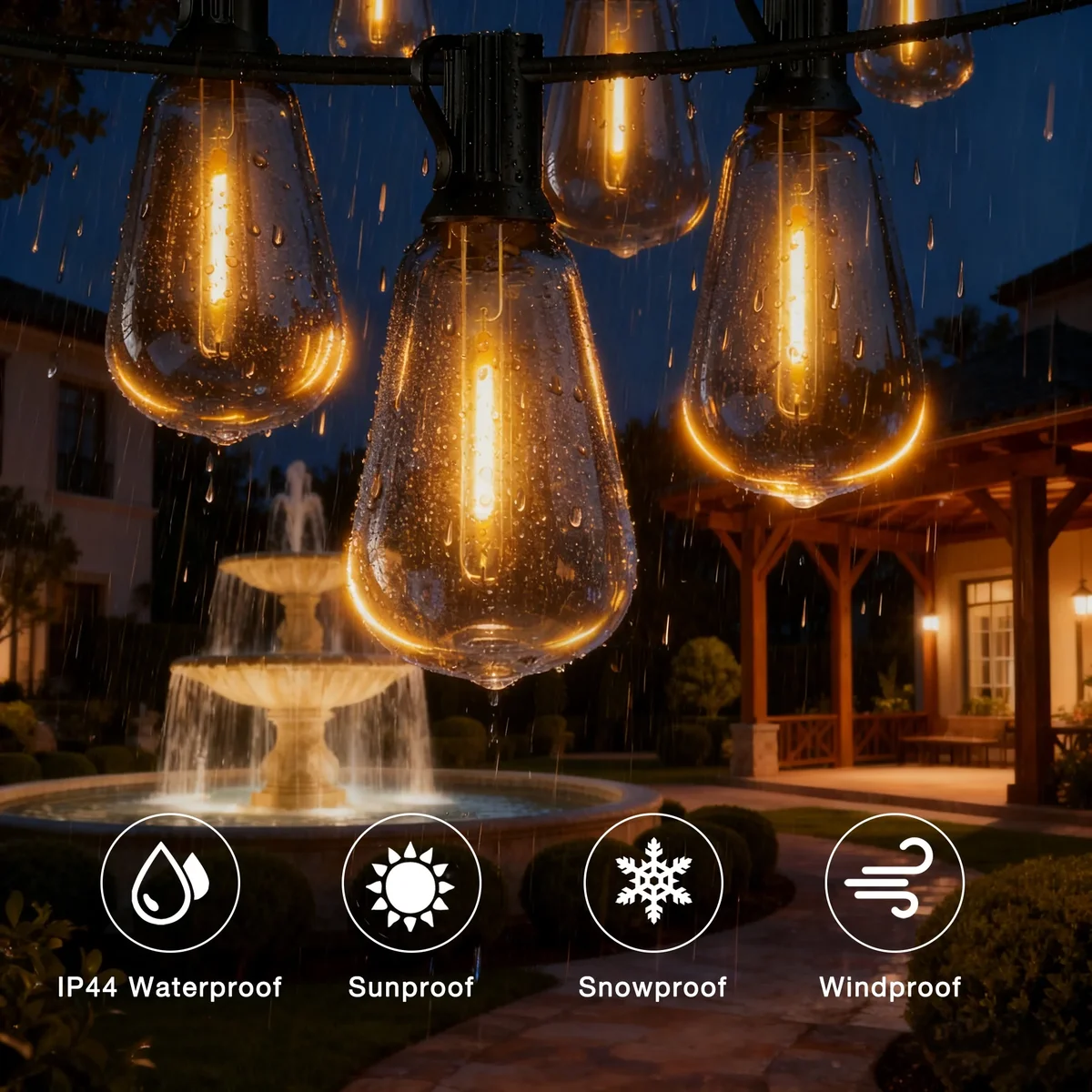 DAYBETTER 100FT Solar String Lights Outdoor, Waterproof Hanging Lights with 24 Shatterproof Bulbs, Dimmable, for Outside, Camping, Yard, Party De 4075