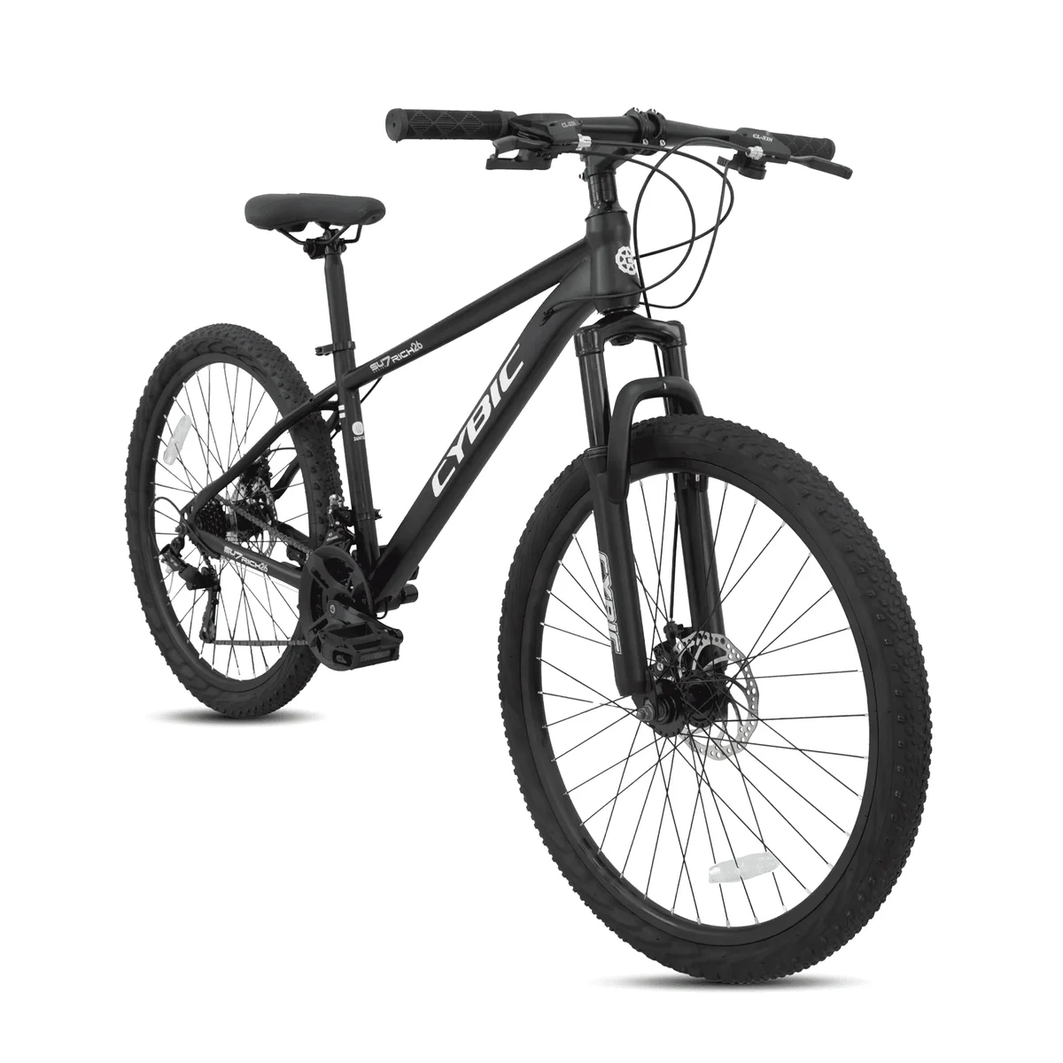 Cybic 26 Inch Mountain Bike, Iron Frame 21 Speed Bicycle with Disc Brakes, Durable All Terrain Bike for Men & Women, Black 2406