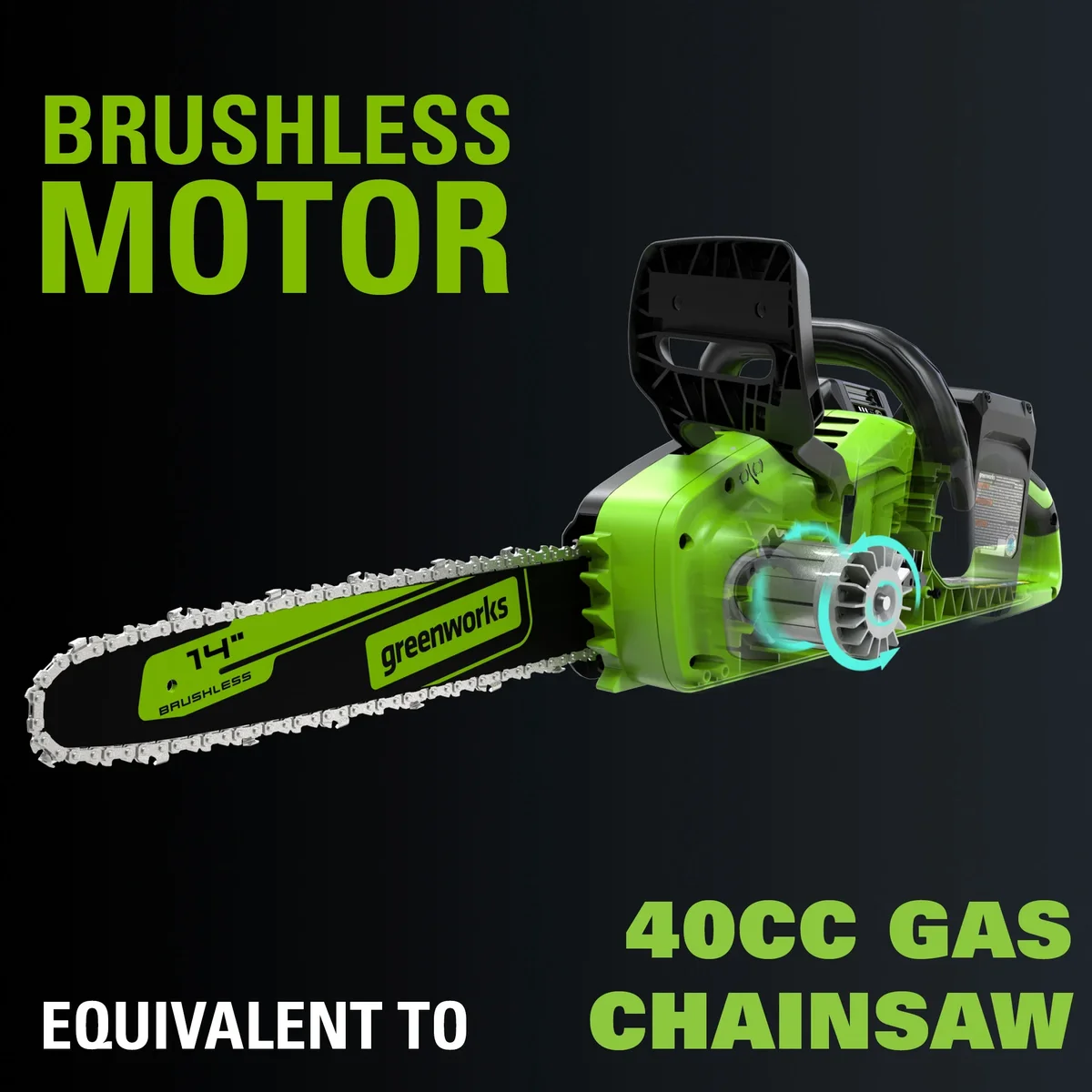 Greenworks 48V (24V x 2) Cordless 14-inch Brushless Chainsaw, with (2) 4Ah USB Batteries and Dual Port Charger, 2017902 8886